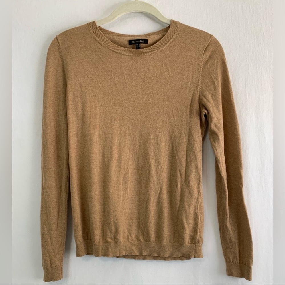 Massimo Dutti Women's Tan Silk Wool Crew Neck Lightweight Sweater Size S